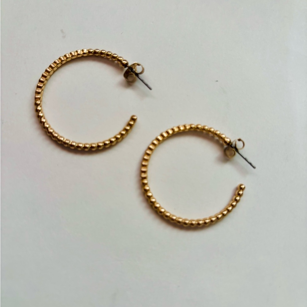 Vintage estate sale Golden Beaded Hoop Earrings - Women's Jewelry - Picture 4 of 4